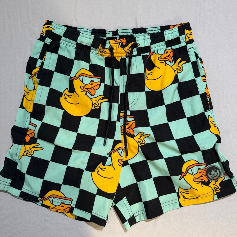 NEFF Swim Trunks Shorts, Checkered Pattern Ducks,‎ Medium #693